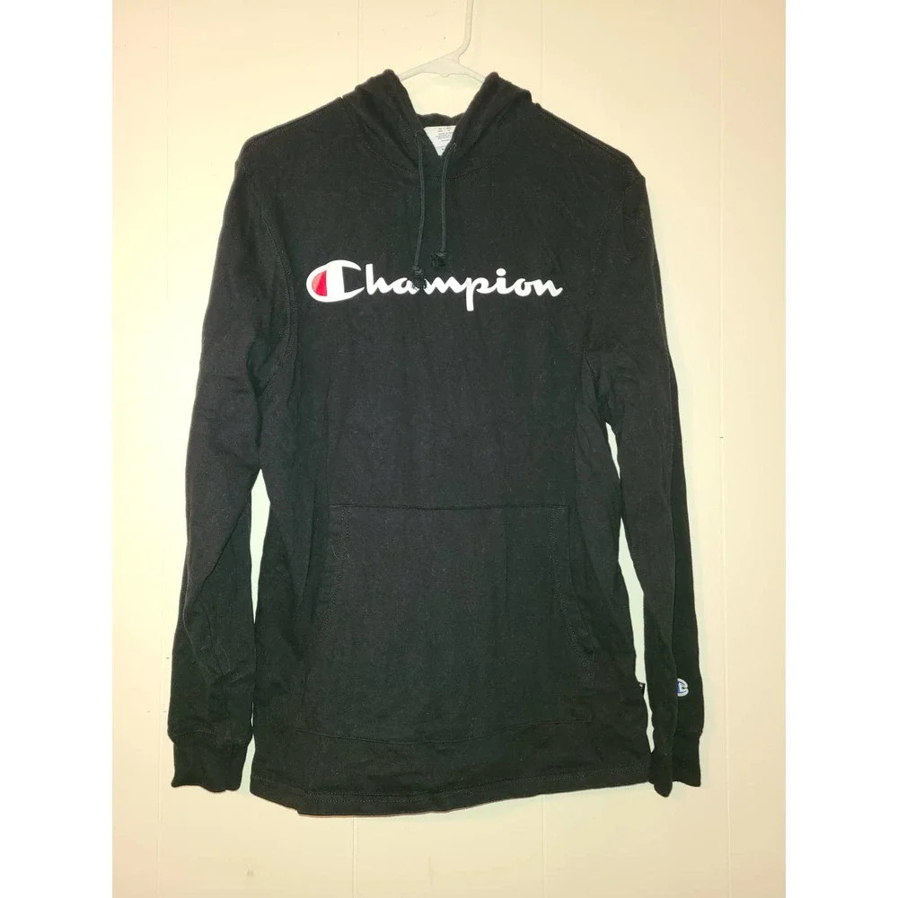 Champion Pullover Hoodie Men's Medium Black Graphic Logo Authentic (AC)